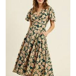 Trovata Serafina Dress XS Jasper Twilight Floral Silk Cotton Midi Wrap